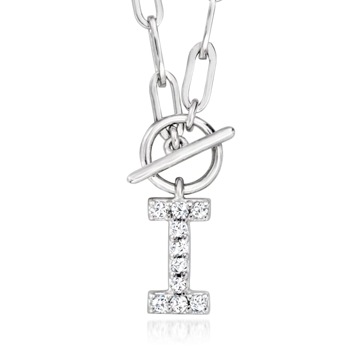 Diamond Initial Paper Clip Link Toggle Necklace in Sterling Silver