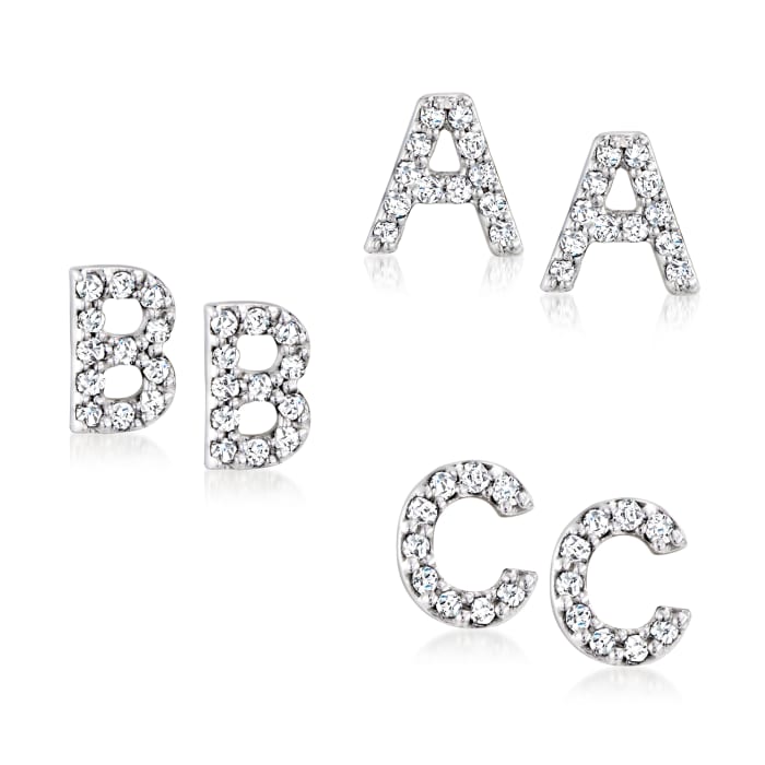 Diamond Initial Stud Earrings in Sterling Silver