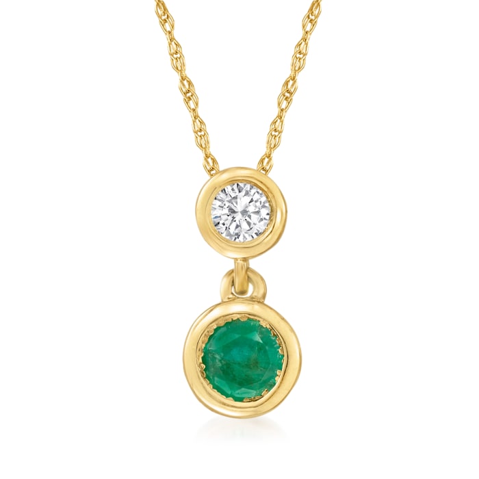 .20 Carat Emerald and .12 Carat Diamond Pendant Necklace in 14kt Yellow Gold
