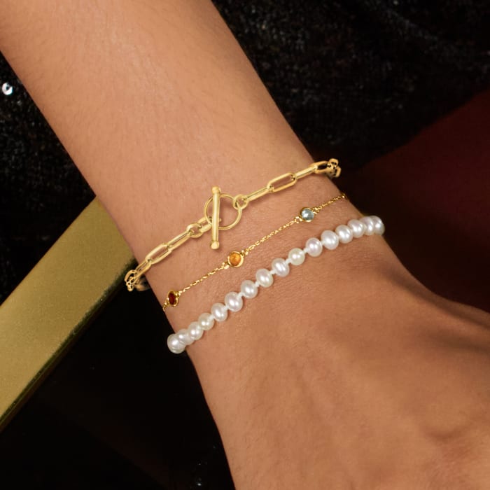 Italian 14kt Yellow Gold Paper Clip Link Toggle Bracelet