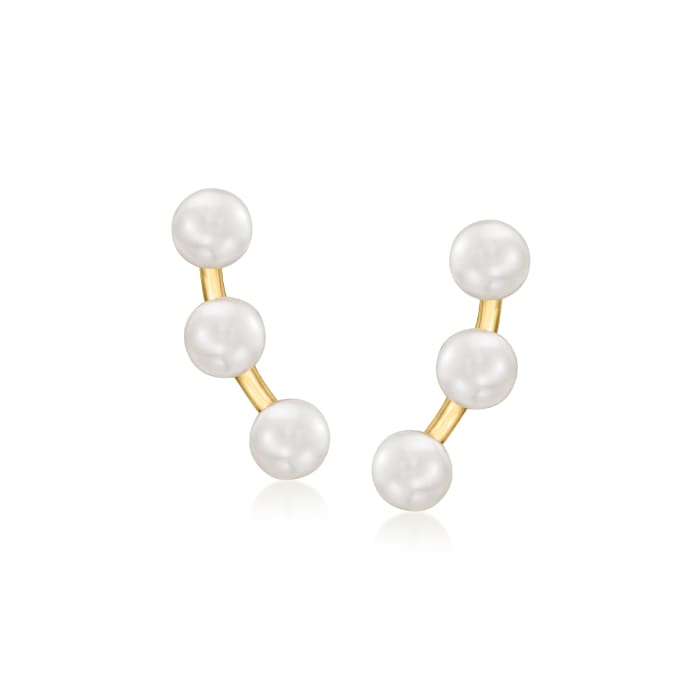3mm Cultured Pearl Curved Trio Stud Earrings in 14kt Yellow Gold