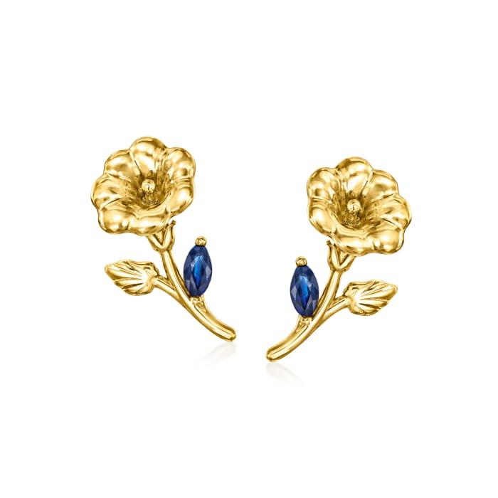 .20 ct. t.w. Sapphire Morning Glory Flower Earrings in 14kt Yellow Gold