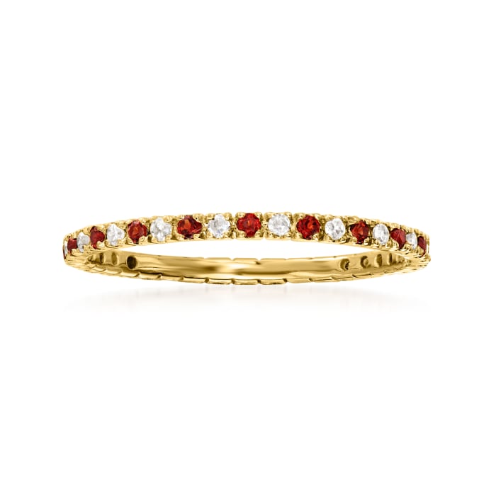 .20 ct. t.w. Garnet and .14 ct. t.w. Diamond Eternity Band in 14kt Yellow Gold