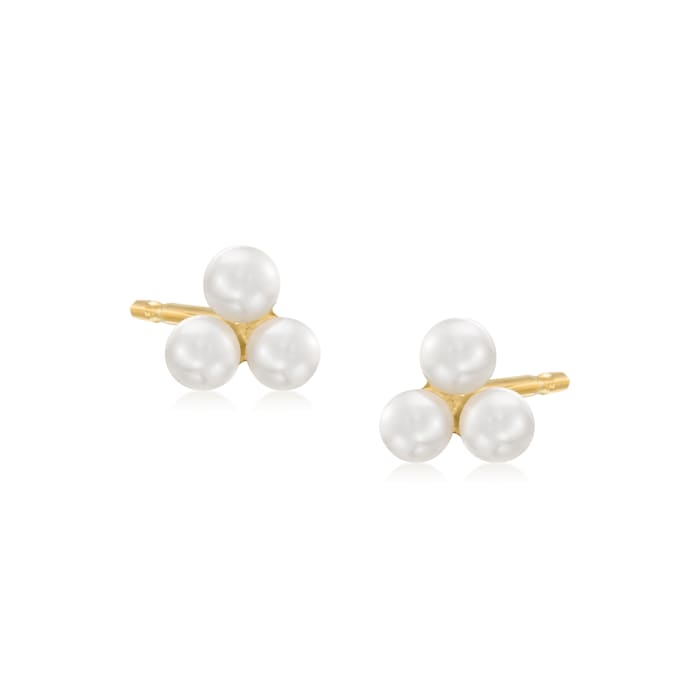 3.5-4mm Cultured Pearl Trio Earrings in 14kt Yellow Gold