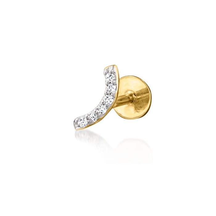 Diamond-Accented Curved Bar Single Flat-Back Stud Earring in 14kt Yellow Gold