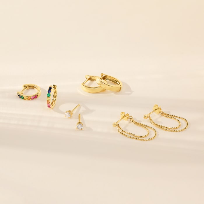 .28 ct. t.w. Multi-Gemstone Huggie Hoop Earrings in 14kt Yellow Gold