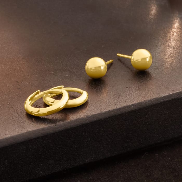 14kt Yellow Gold Jewelry Set: 5mm Ball Studs and Hoop Earrings