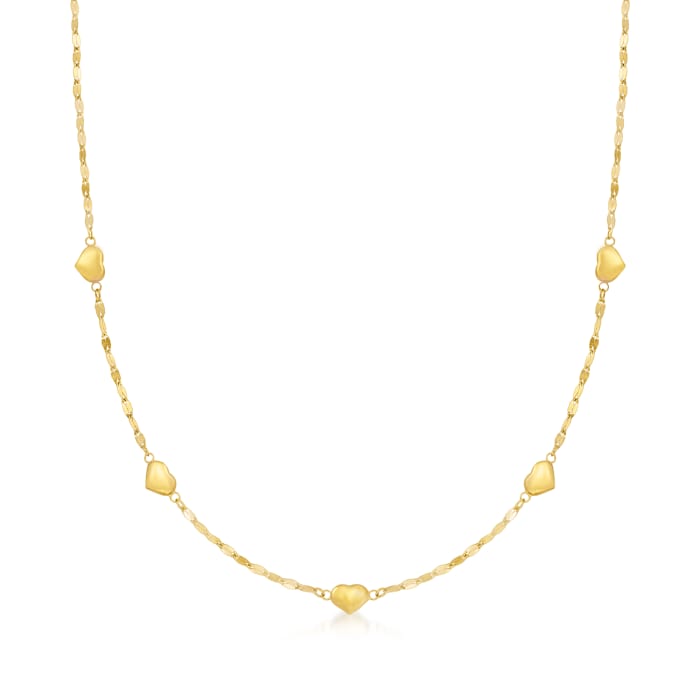 14kt Yellow Gold Puffed Heart Station Necklace