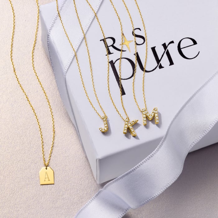Diamond-Accented Initial Necklace in 14kt Yellow Gold