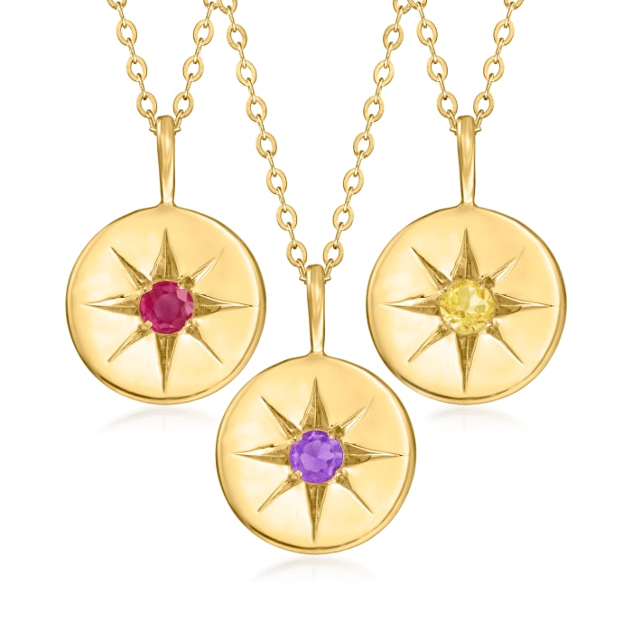 Birthstone Star Disc Pendant Necklace in 14kt Yellow Gold