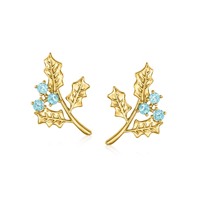 .40 ct. t.w. Swiss Blue Topaz Holly Flower Earrings in 14kt Yellow Gold